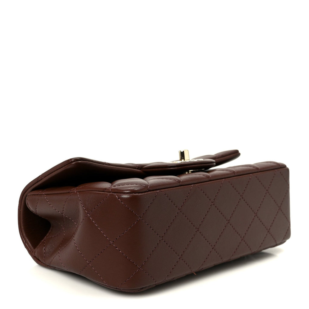 Chanel Lambskin Quilted Mini Top Handle Rectangular Flap Dark Brown