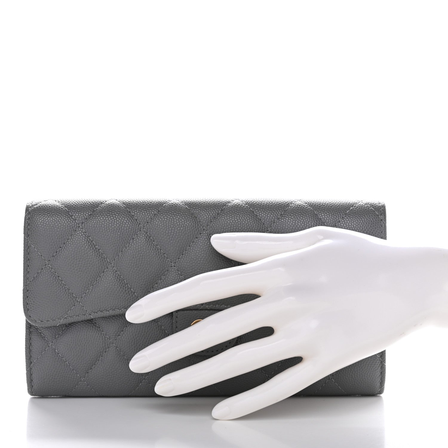Caviar Quilted Large Gusset Flap Wallet Grey