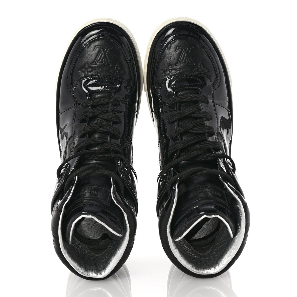 Louis Vuitton Patent Calfskin Monogram High Top Sneakers 36 Black