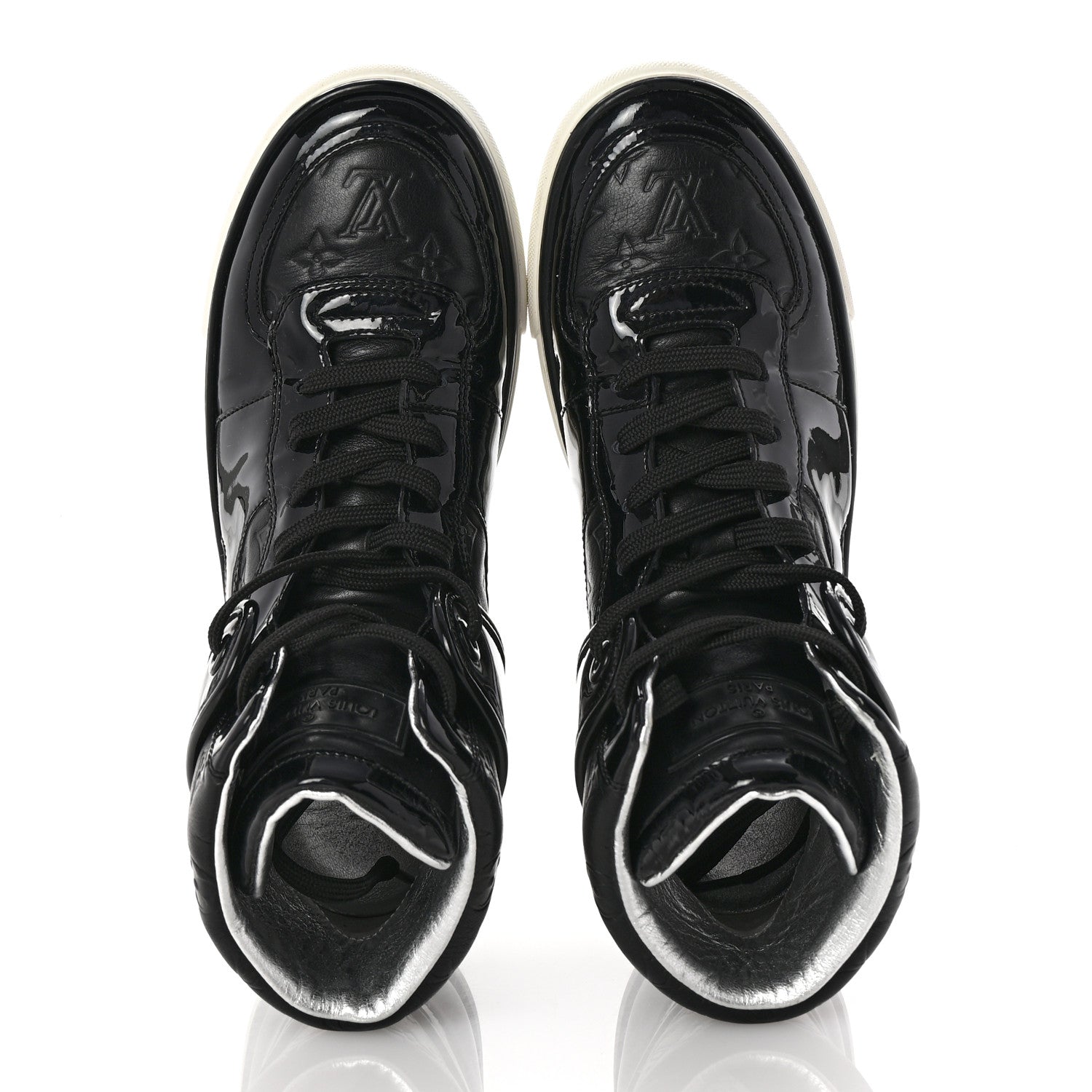 Louis Vuitton Patent Calfskin Monogram High Top Sneakers 36 Black
