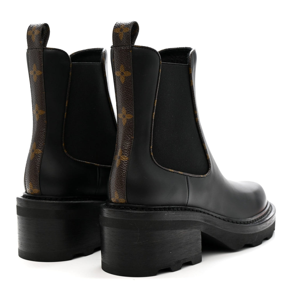 Louis Vuitton Calfskin Monogram Beaubourg Ankle Boots 38 Black