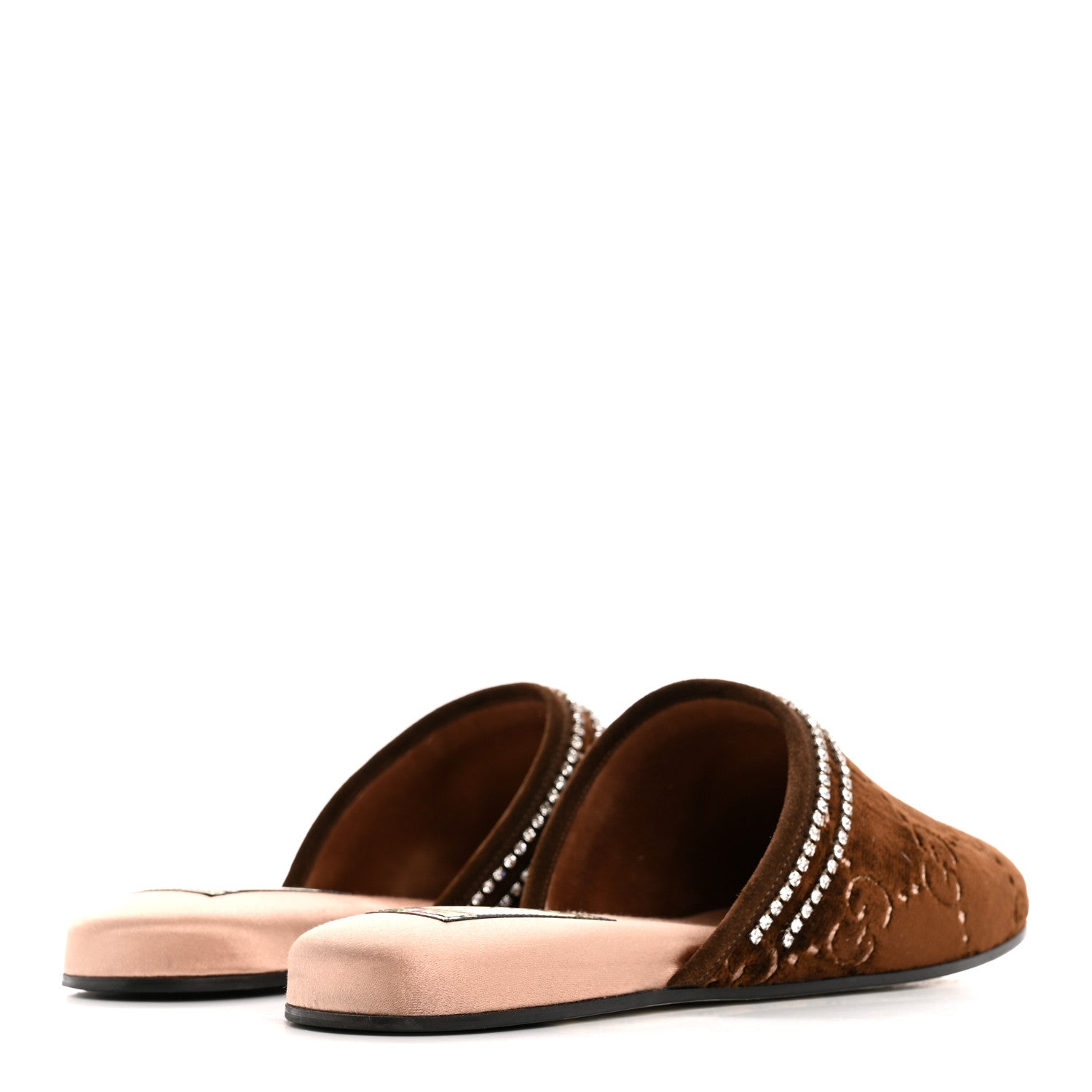 Gucci Velvet GG Monogram Crystal Slippers 39 Brown Vintage Cocoa