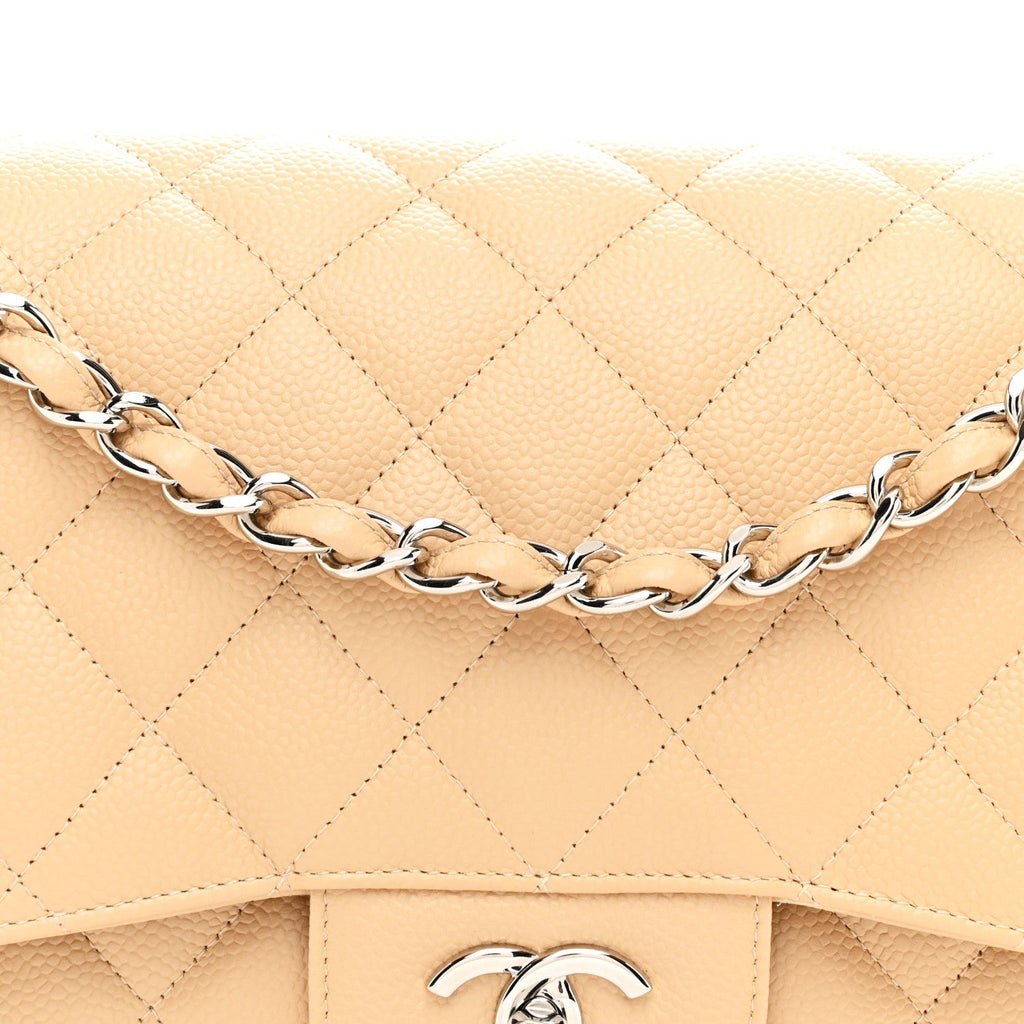 Chanel Caviar Quilted Jumbo Double Flap Beige Clair