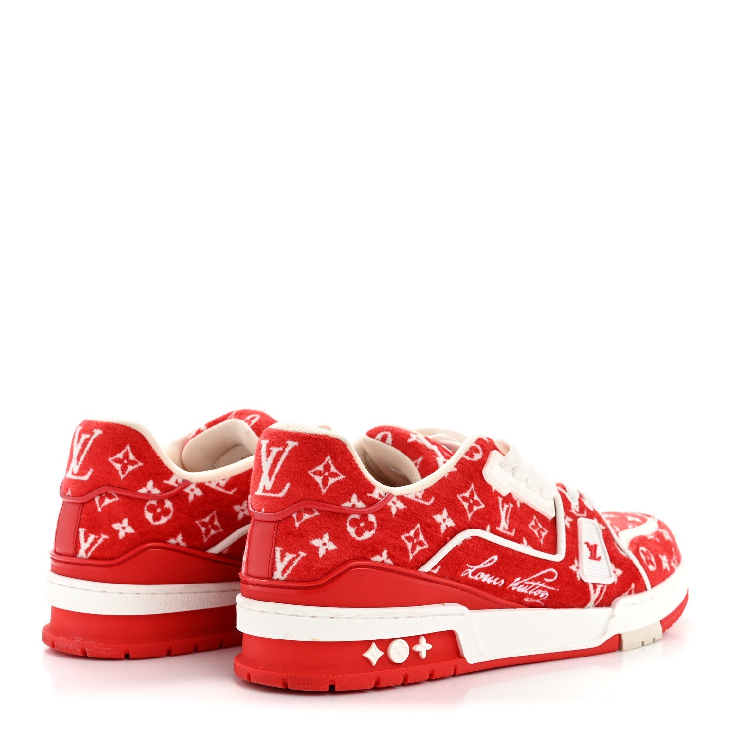 Louis Vuitton Jacquard Velvet Monogram Mens LV Trainer Sneakers 8 Red