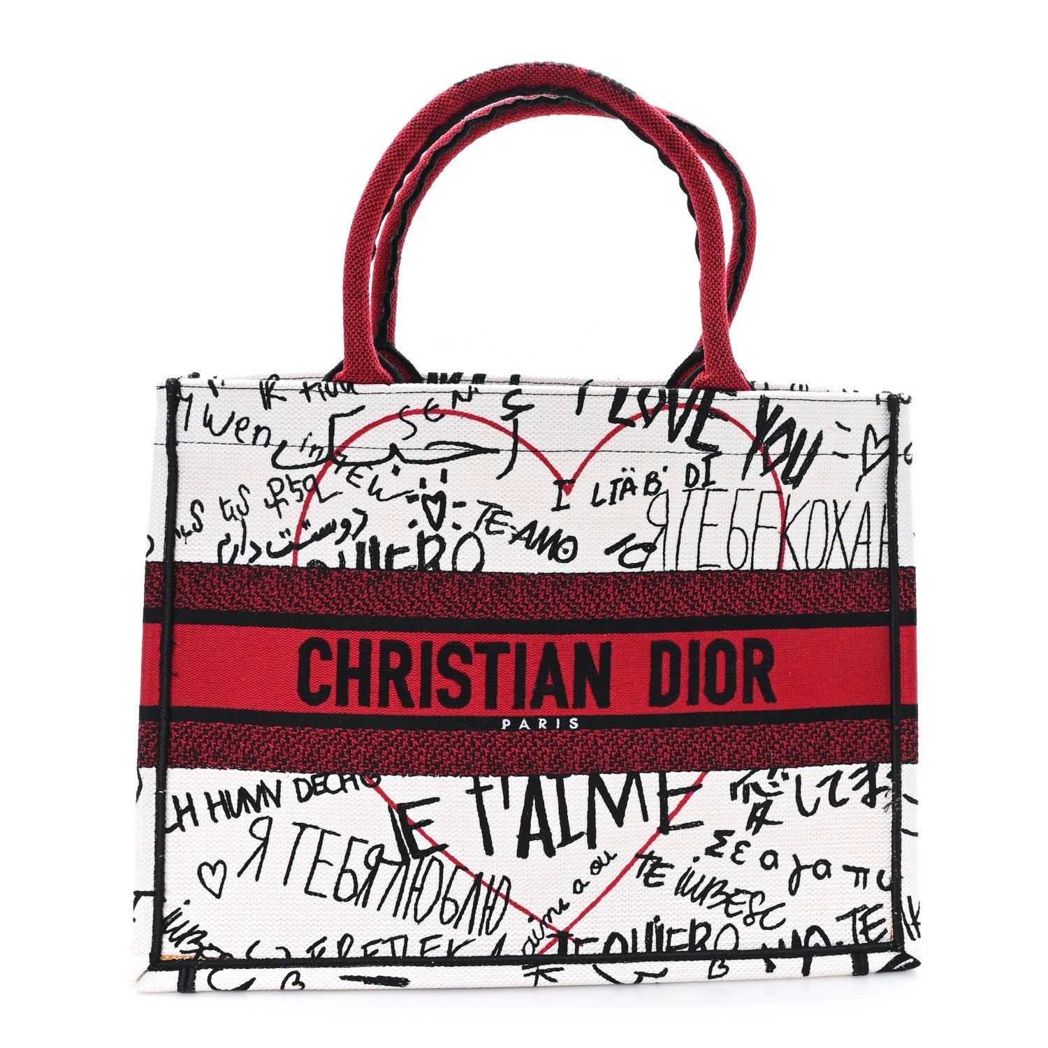 Christian Dior Canvas Embroidered Medium Dioramour Graffiti Book Tote Latte Multicolor
