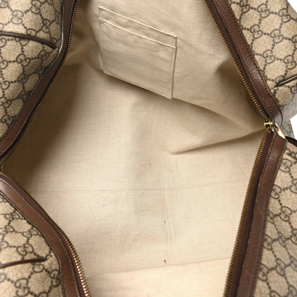 Gucci GG Supreme Monogram Textured Dollar Calfskin Web Medium Ophidia Carry-On Duffle Bag Beige Ebony New Acero