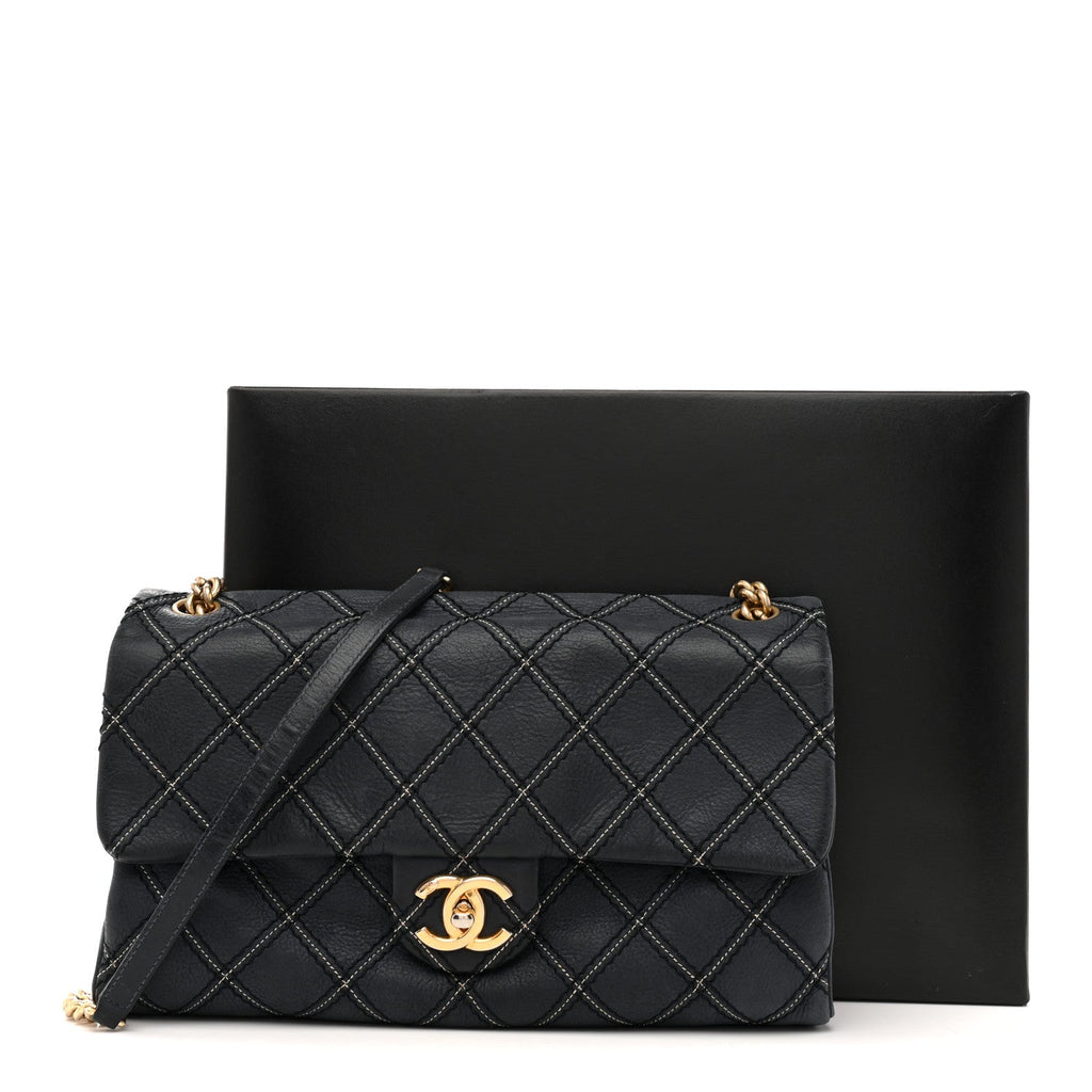 Chanel Iridescent Calfskin Triple Stitched Medium Flap Navy