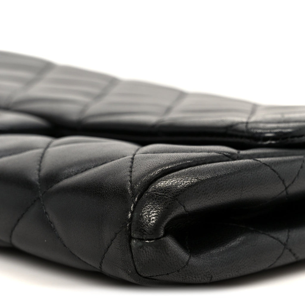 Chanel Lambskin Quilted Clutch With Chain Flap Black