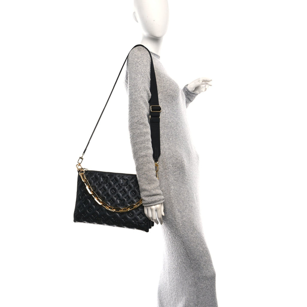 Louis Vuitton Lambskin Embossed Monogram Coussin MM Black