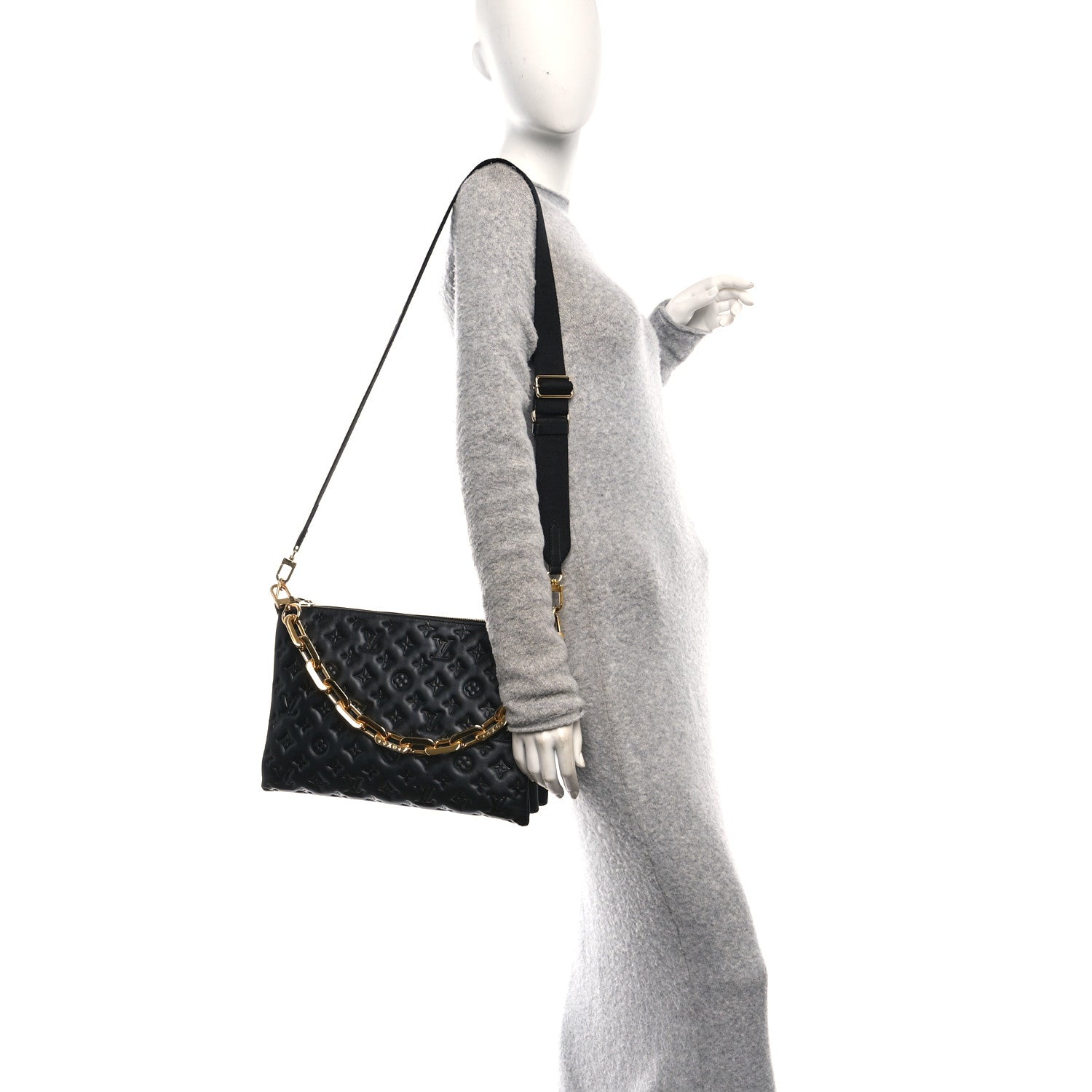 Louis Vuitton Lambskin Embossed Monogram Coussin MM Black