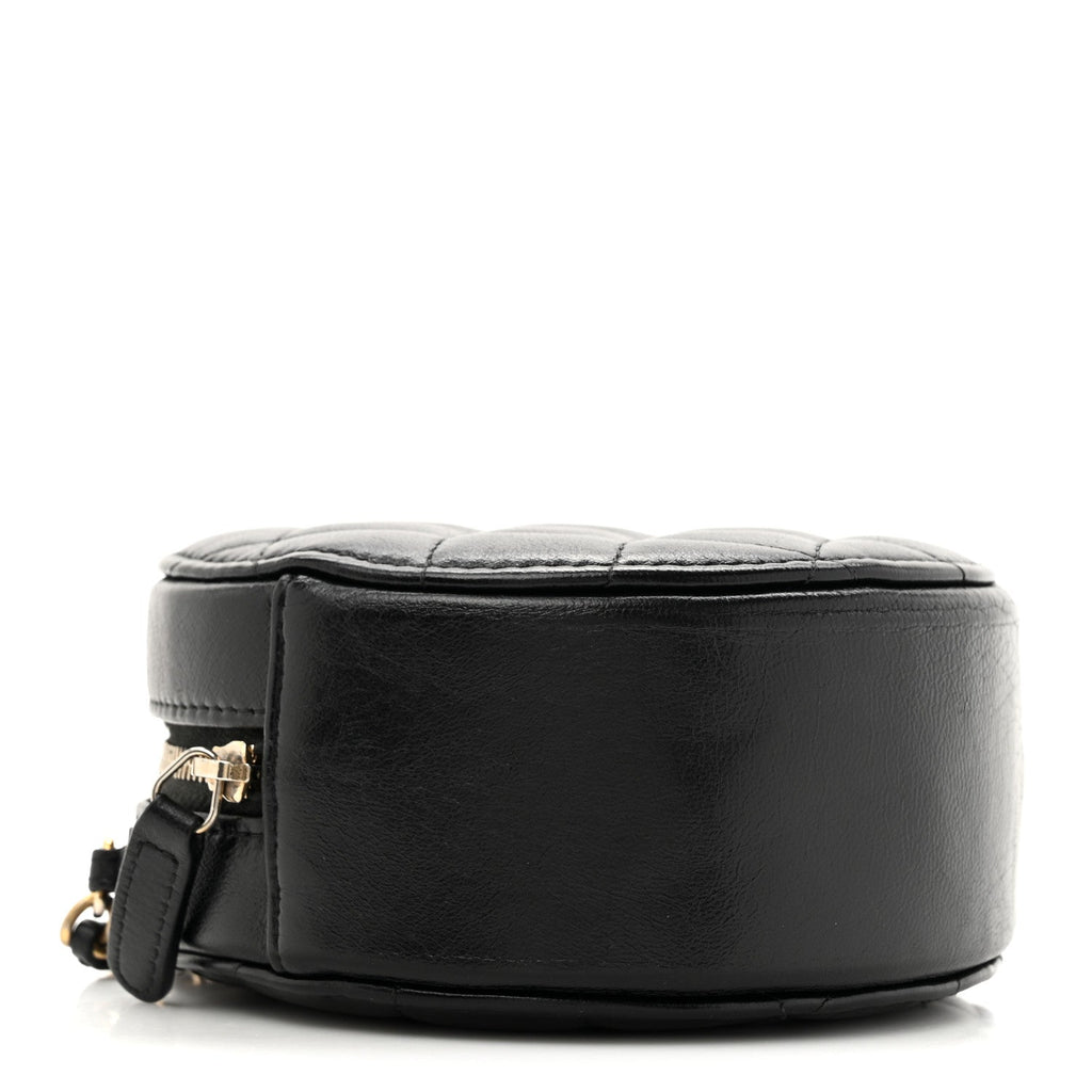 Chanel Lambskin Quilted Round Clutch With Chain Black
