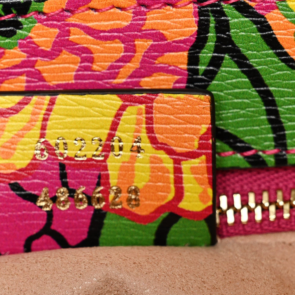 Gucci X KEN SCOTT New Shangai Calfskin Pomponica Print Horsebit 1955 Shoulder Bag  Multicolor Fuxia Pompon