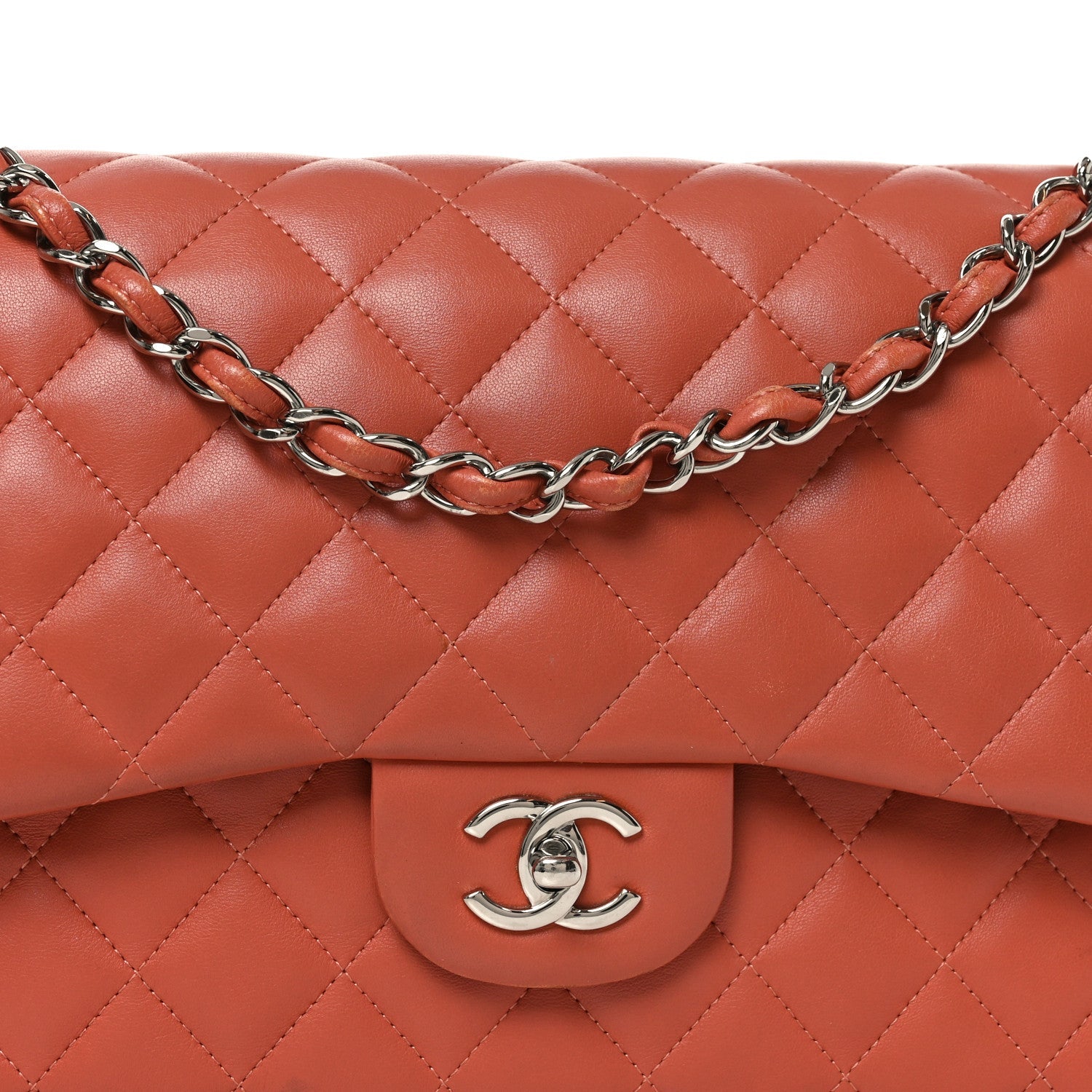 Chanel Lambskin Quilted Jumbo Double Flap Orange