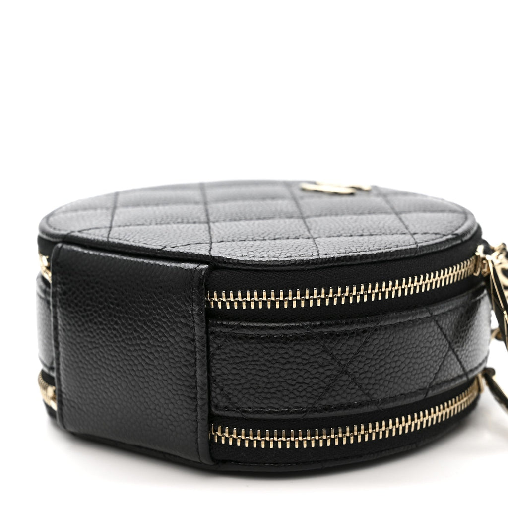 Chanel Caviar Quilted Round Handle With Care Vanity With Chain Black