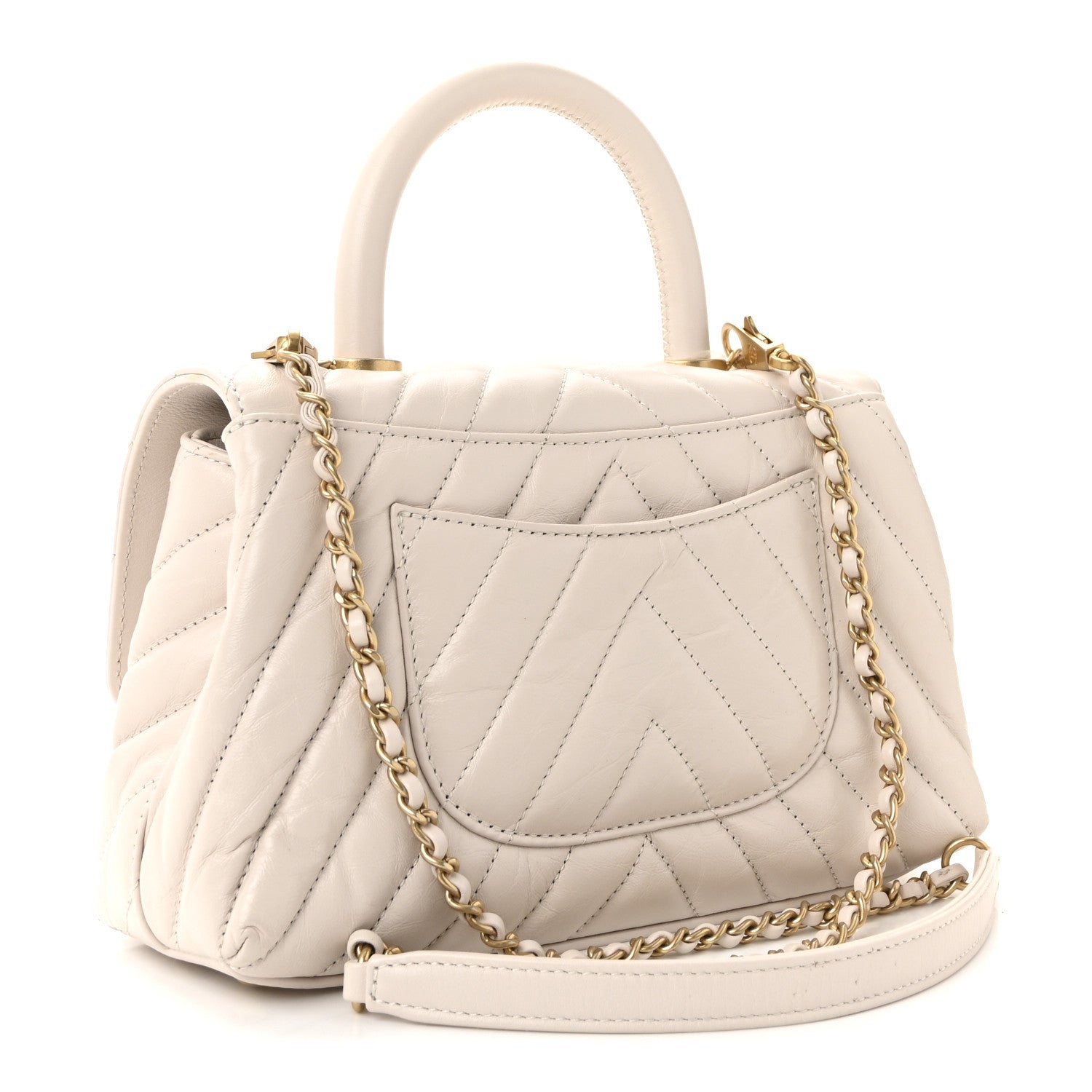 Chanel Calfskin Chevron Quilted Mini Coco Handle Flap Rose Pale