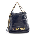 Chanel Shiny Calfskin Quilted Mini Chanel 22 Navy Blue
