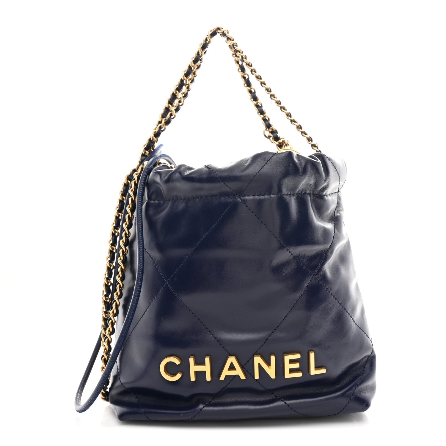 Chanel Shiny Calfskin Quilted Mini Chanel 22 Navy Blue