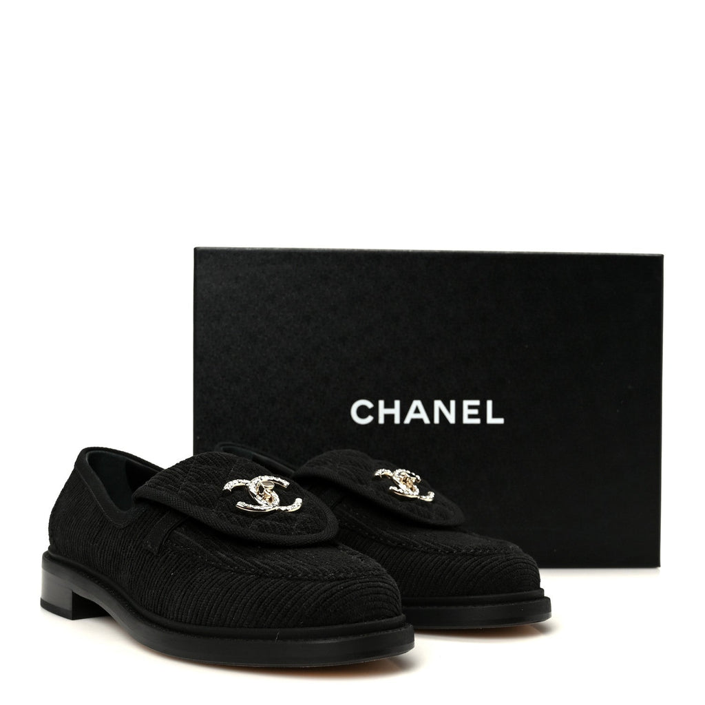 Corduroy Quilted CC Turnlock Loafers 36 Black