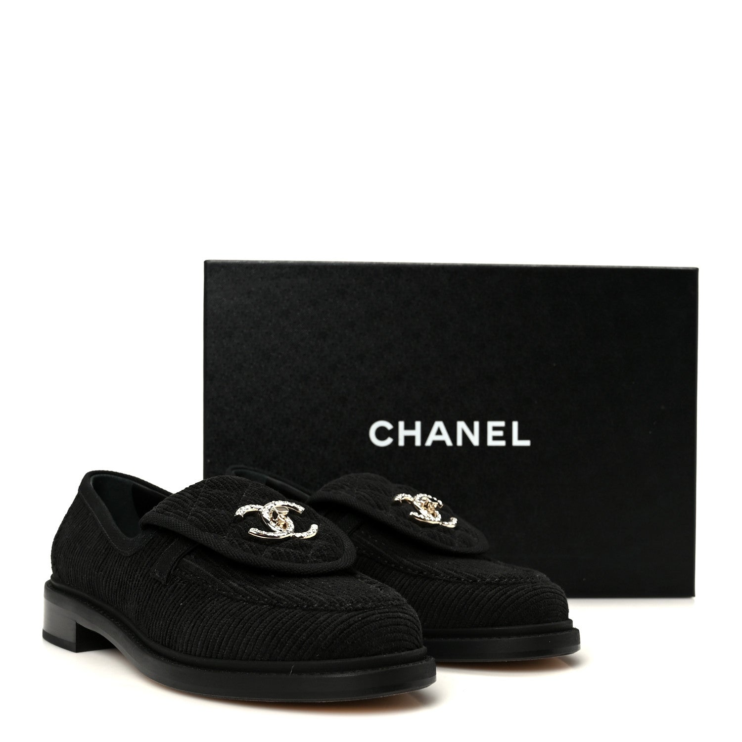 Corduroy Quilted CC Turnlock Loafers 36 Black