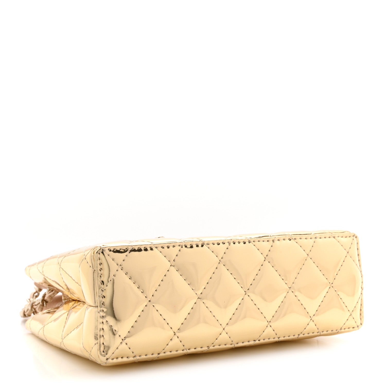Chanel Mirror Calfskin Metallic Calfskin Quilted Nano Kelly Shopper Gold
