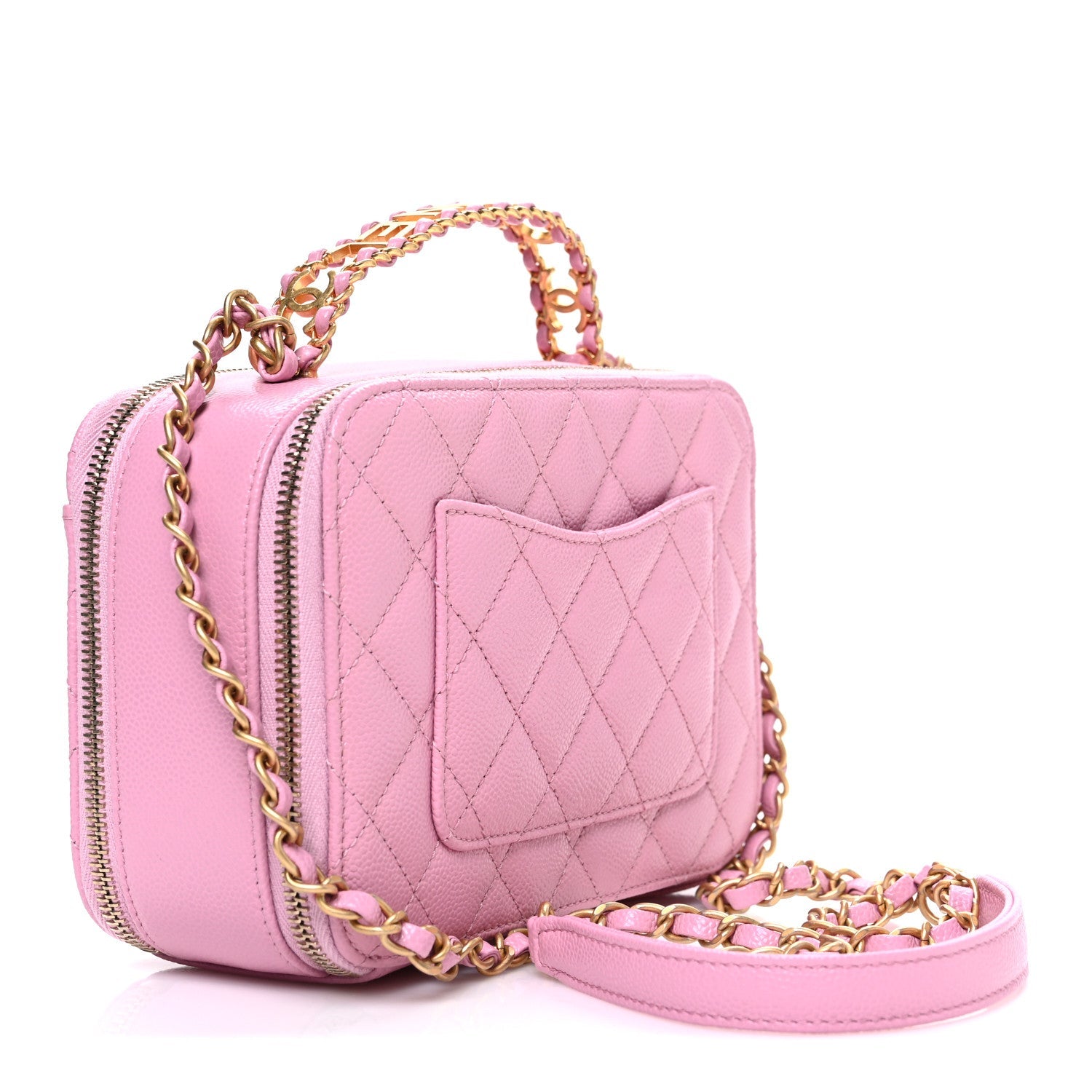 Chanel Caviar Quilted Pick Me Up Small Vanity Case Dark Pink