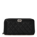Lambskin Quilted Boy Zip Around Wallet Black