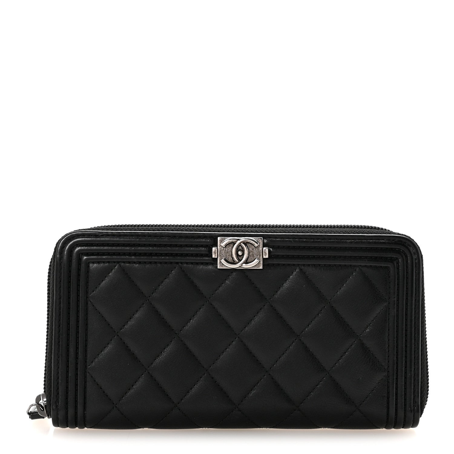Lambskin Quilted Boy Zip Around Wallet Black