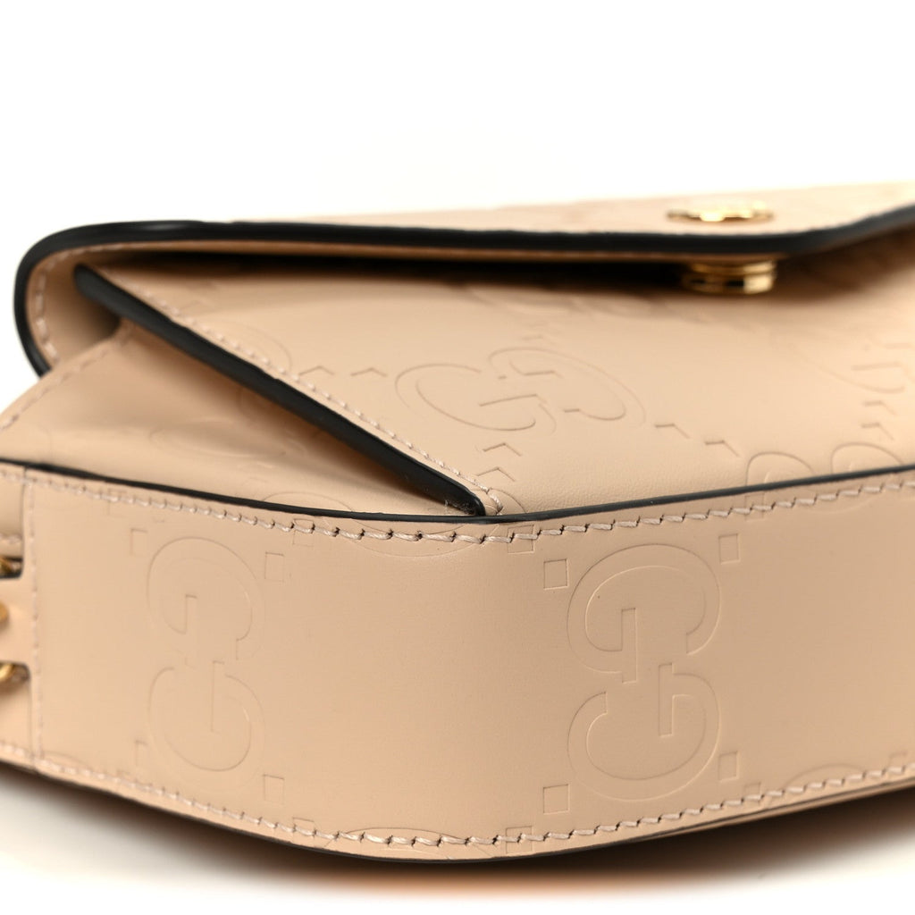 Gucci Calfskin GG Super Mini Debossed Chain Wallet Light Beige