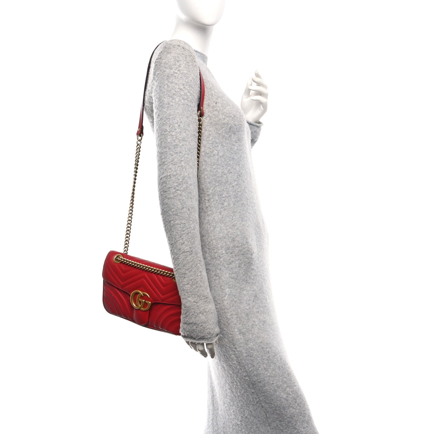 Gucci Calfskin Matelasse Small GG Marmont Shoulder Bag Hibiscus Red