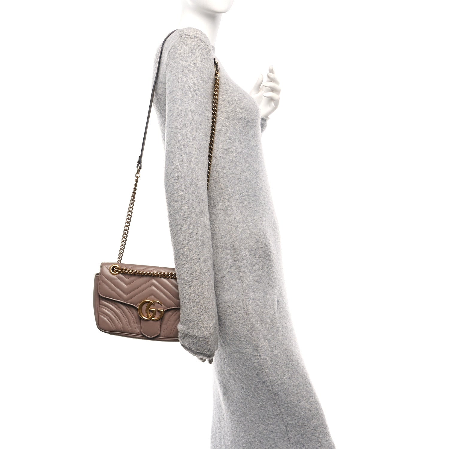 Gucci Calfskin Matelasse Small GG Marmont Shoulder Bag Porcelain Rose