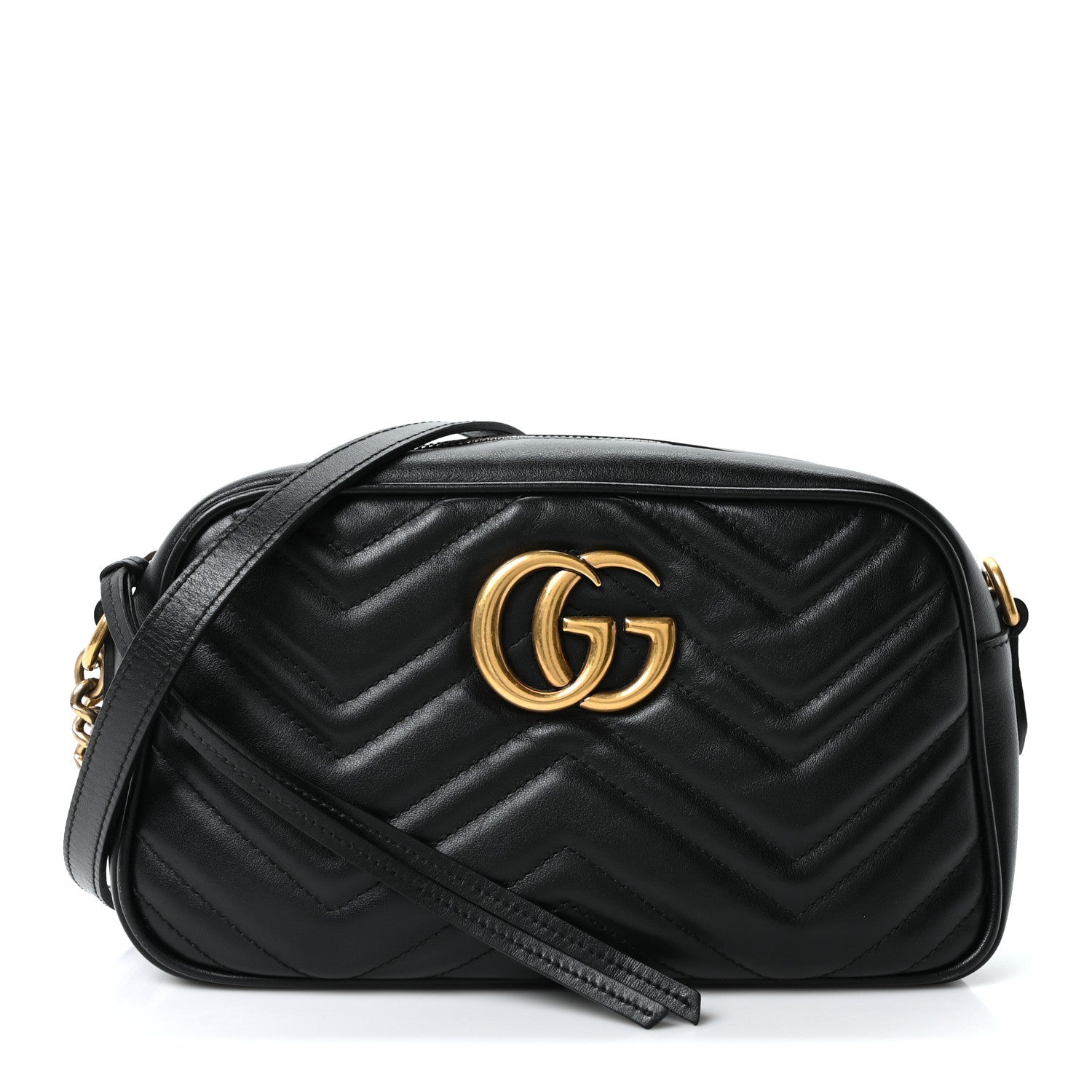 Gucci Calfskin Matelasse Small GG Marmont Chain Shoulder Bag Black