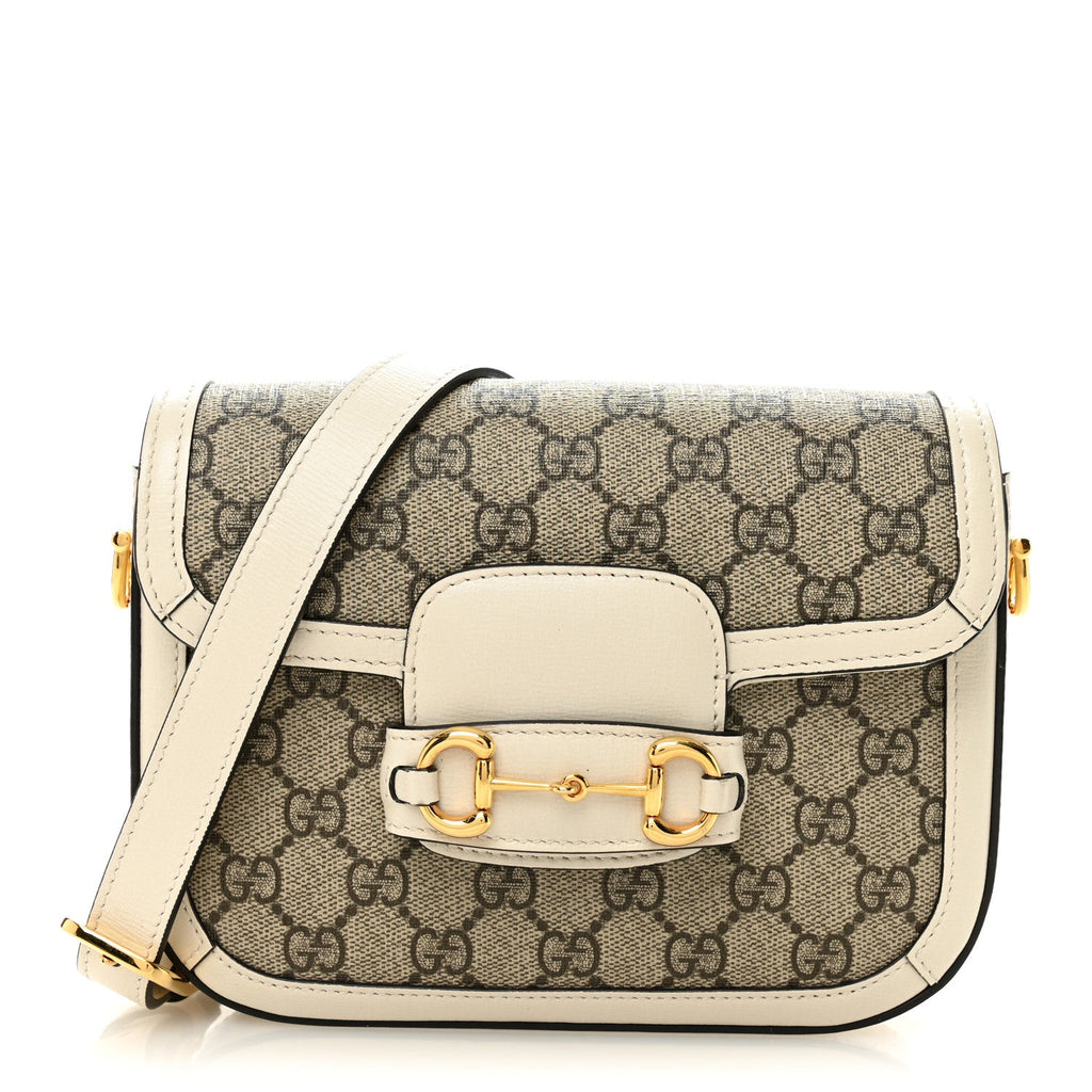 Gucci GG Supreme Monogram Web Mini Horsebit 1955 Shoulder Bag Beige Mystic White