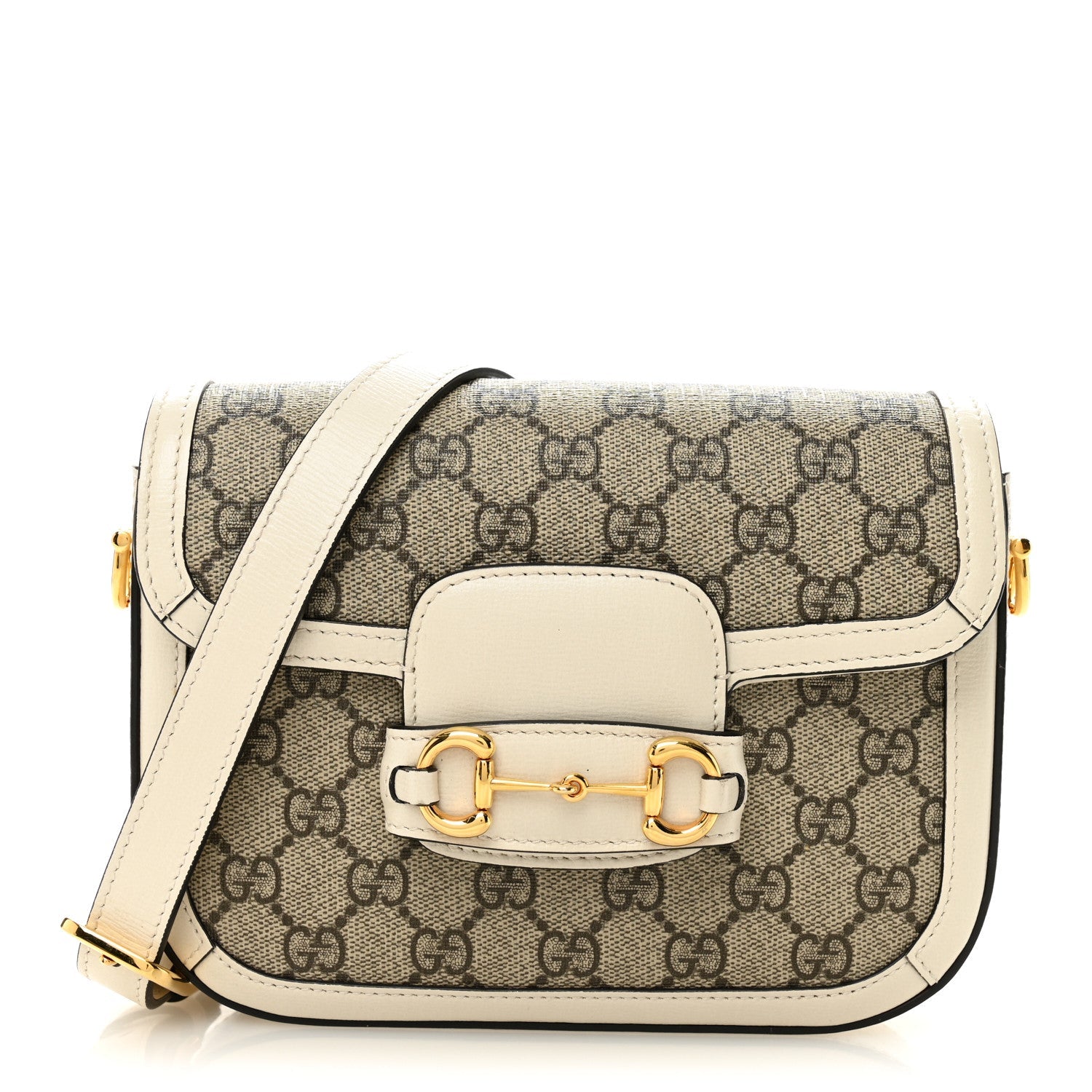 Gucci GG Supreme Monogram Web Mini Horsebit 1955 Shoulder Bag Beige Mystic White