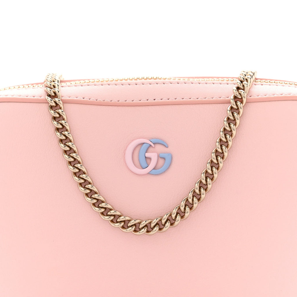 Gucci Dollar Calfskin Enamel Super Mini GG Marmont Chain Shoulder Bag Light Pink Blue