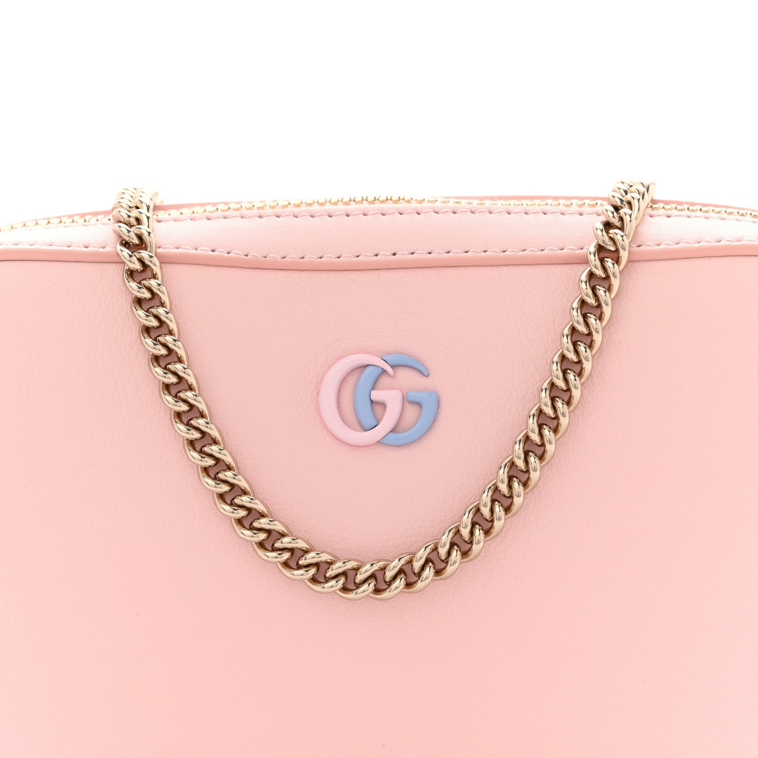 Gucci Dollar Calfskin Enamel Super Mini GG Marmont Chain Shoulder Bag Light Pink Blue