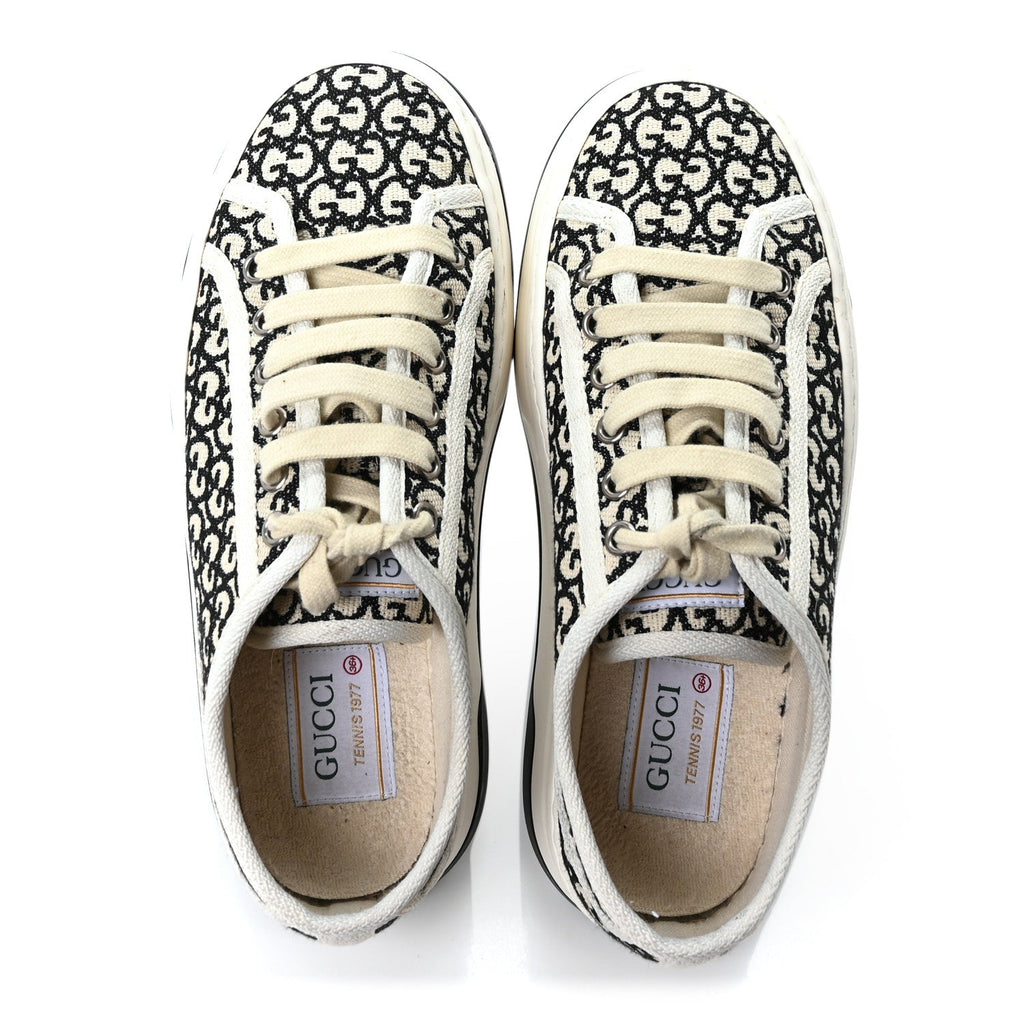 Gucci GG Monogram Jacquard Womens 1977 Tennis Platform 52mm Sneakers 36.5 Black Mystic White