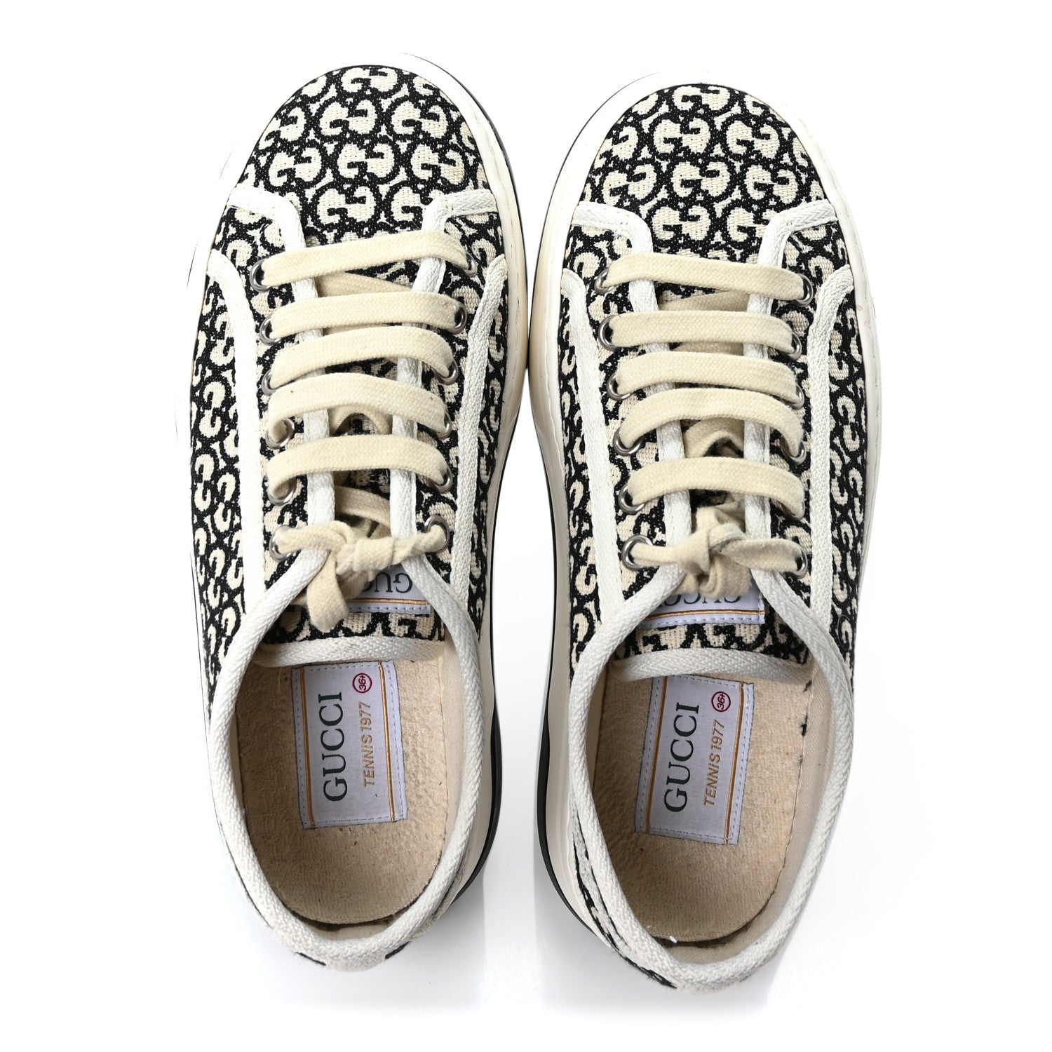 Gucci GG Monogram Jacquard Womens 1977 Tennis Platform 52mm Sneakers 36.5 Black Mystic White