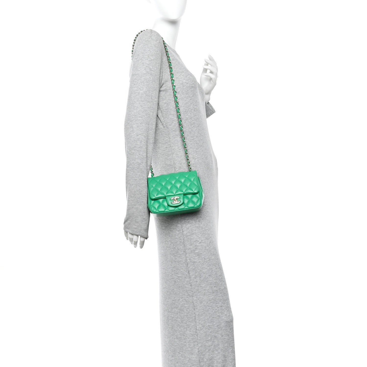 Chanel Lambskin Quilted Mini Square Flap Green
