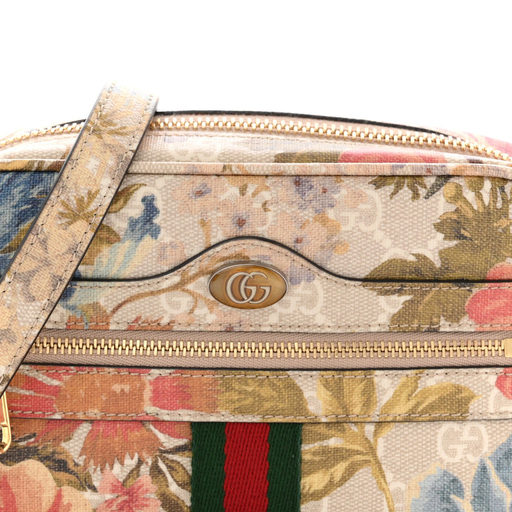 Gucci GG Supreme Monogram Water Flora Web Mini Ophidia Shoulder Bag Beige White Multicolor