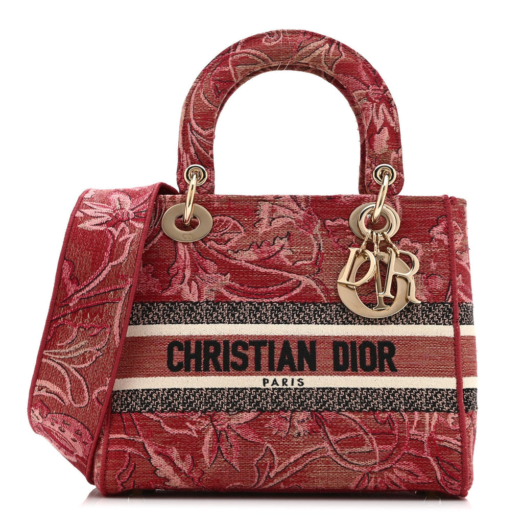 Christian Dior Metallic Canvas Embroidered Brocart Medium Lady D-Lite Pink