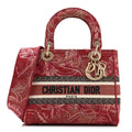 Christian Dior Metallic Canvas Embroidered Brocart Medium Lady D-Lite Pink