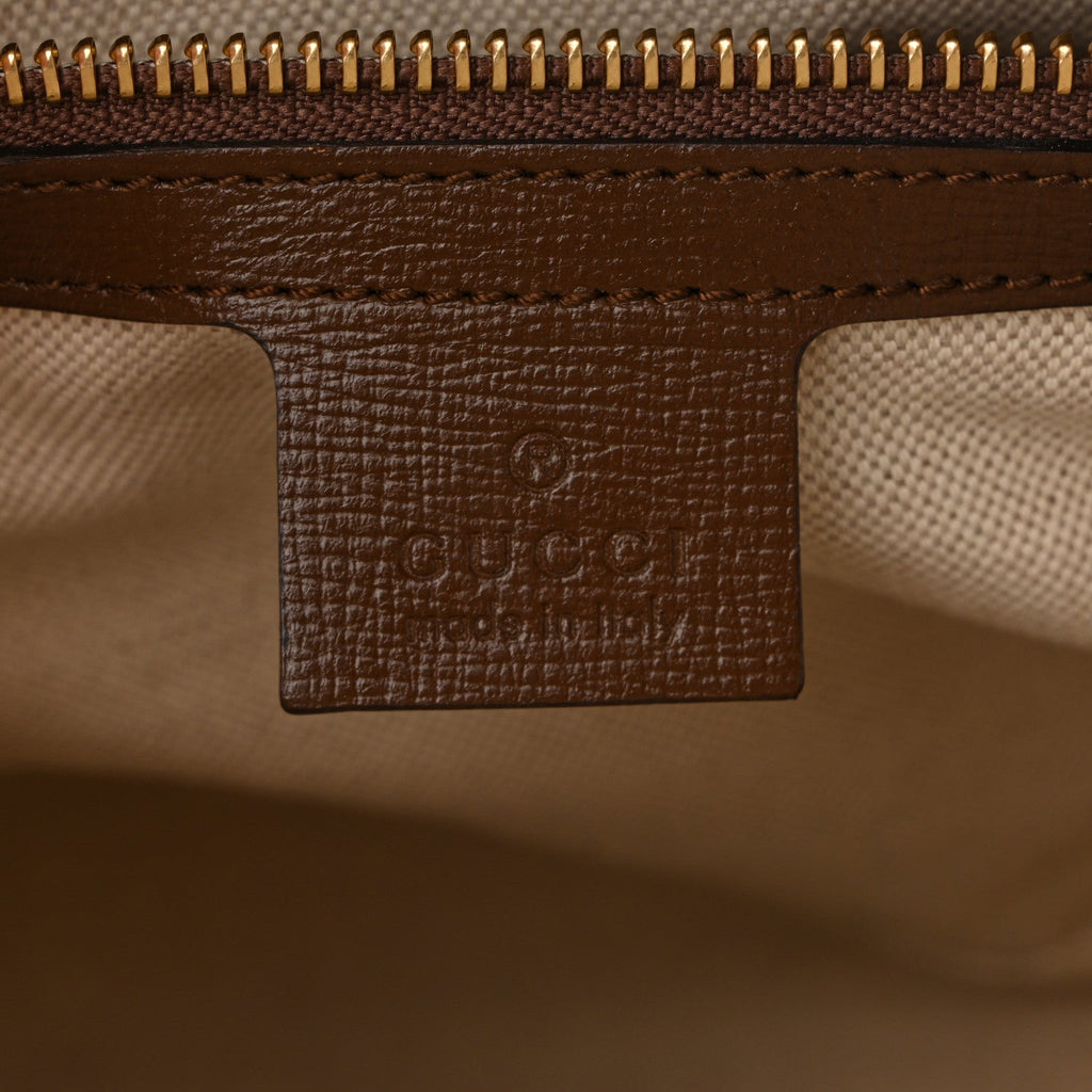 Gucci GG Supreme Monogram Azalea Calfskin Small Horsebit 1955 Top Handle Bag Beige Ebony Brown Sugar