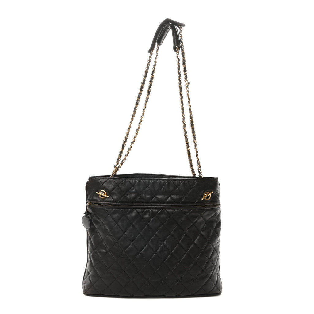 Chanel Calfskin Quilted CC Shopping Tote Black