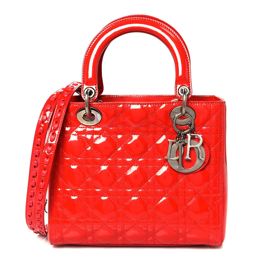 Christian Dior Patent Cannage Whipstitch Medium Lady Dior Red