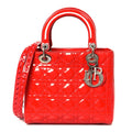 Christian Dior Patent Cannage Whipstitch Medium Lady Dior Red