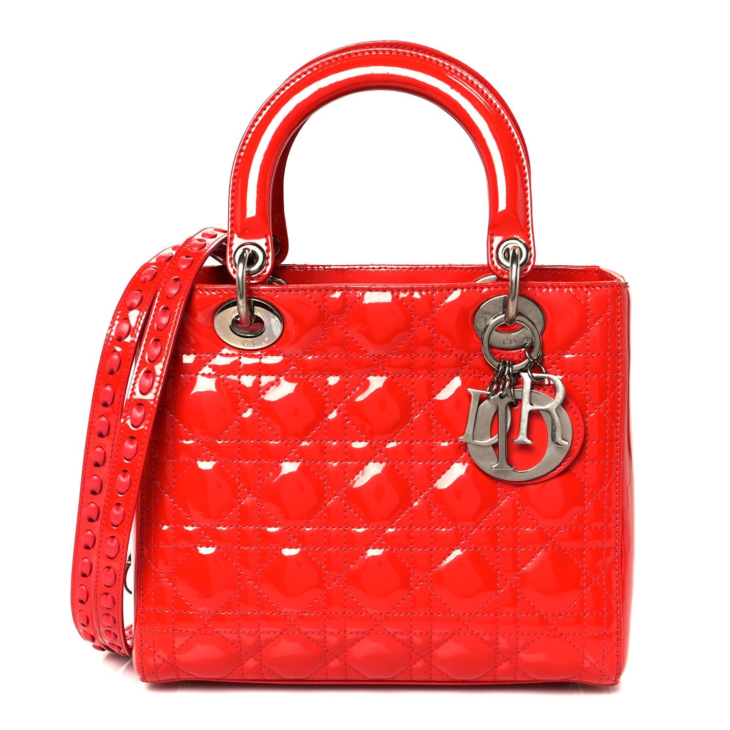 Christian Dior Patent Cannage Whipstitch Medium Lady Dior Red