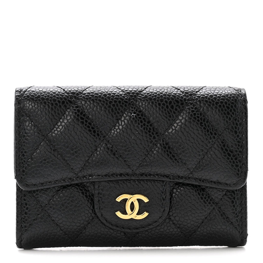 Caviar Quilted Flap Card Holder Black