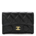 Caviar Quilted Flap Card Holder Black