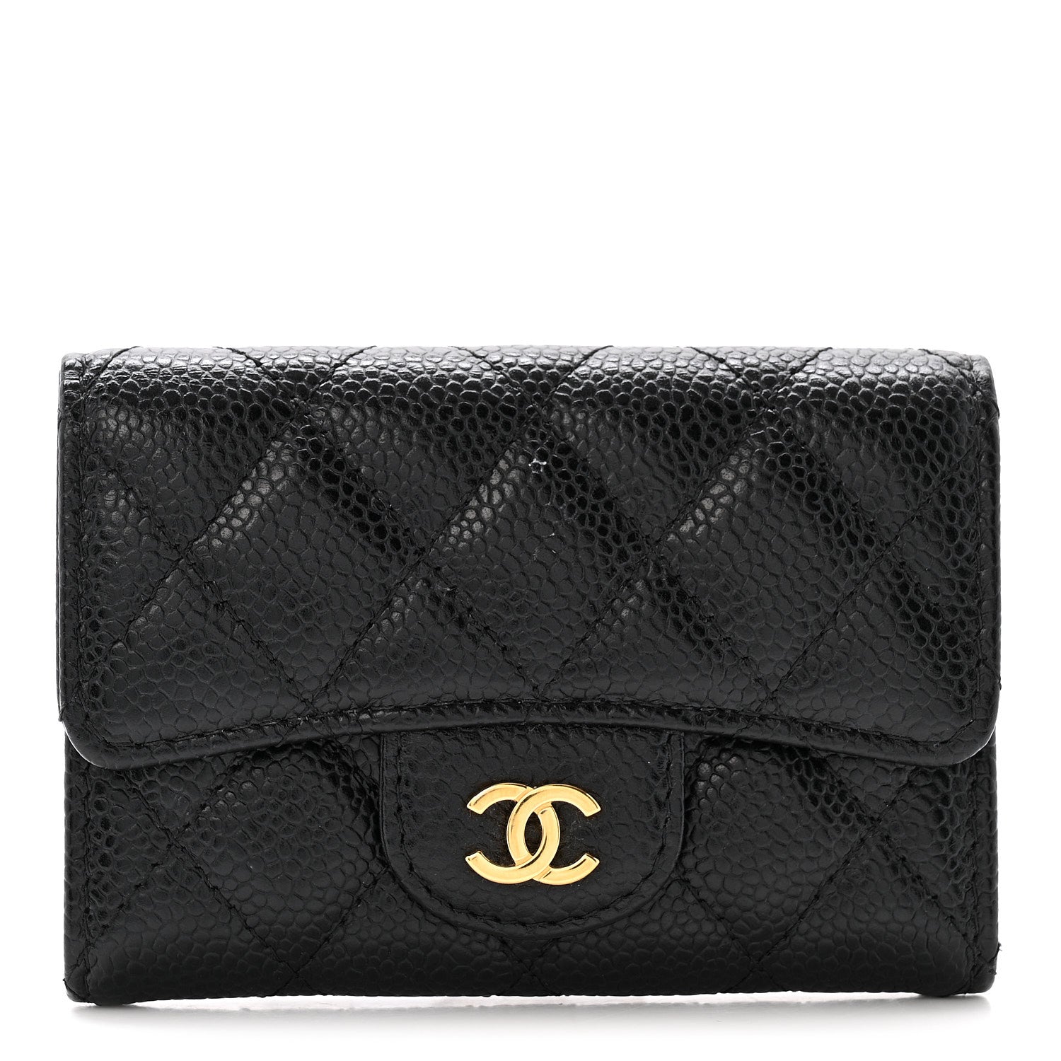 Caviar Quilted Flap Card Holder Black
