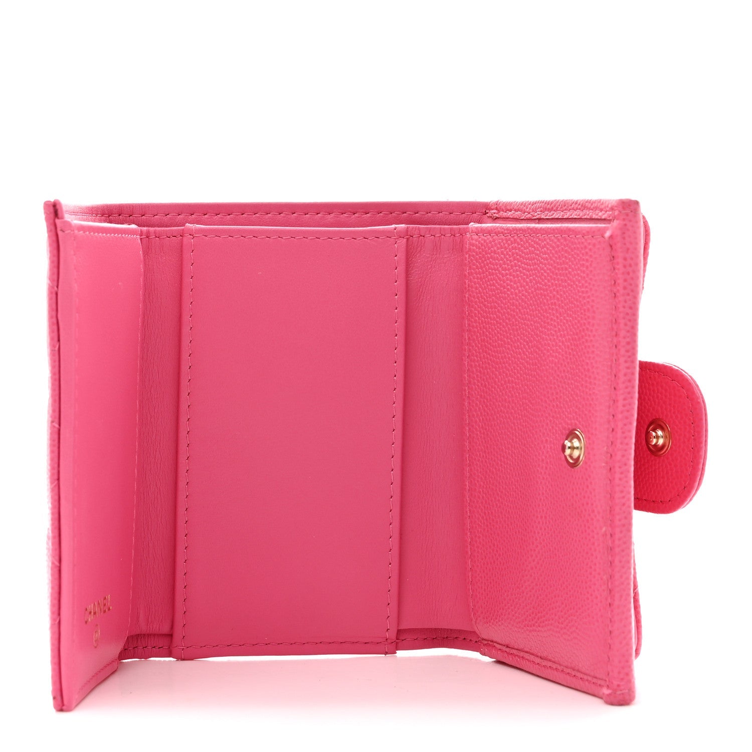 Caviar Quilted Tri-Fold Flap Wallet Pink